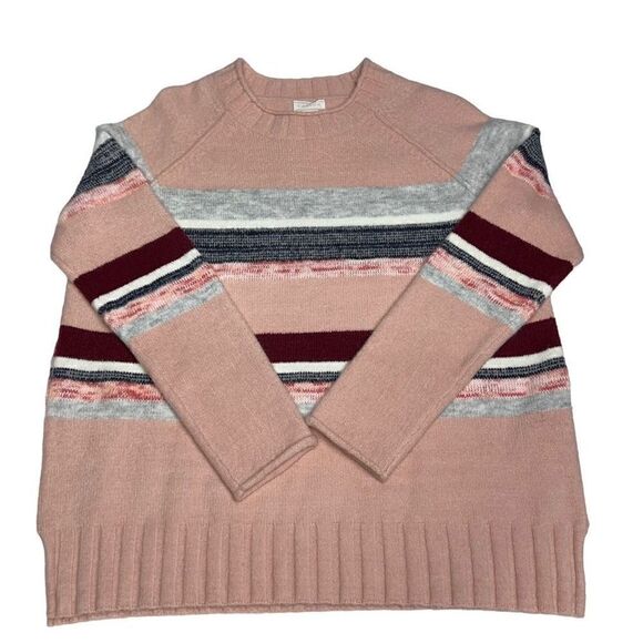 Caslon Sweater Pink Rocking Stripe Crew Neck Wide Ribbed Hem Side Slits Medium - Picture 10 of 15